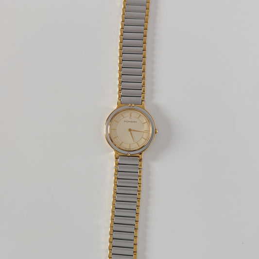 Yves Saint Laurent 1990s Round Dial Gold Plated Two Tone watch (Large)