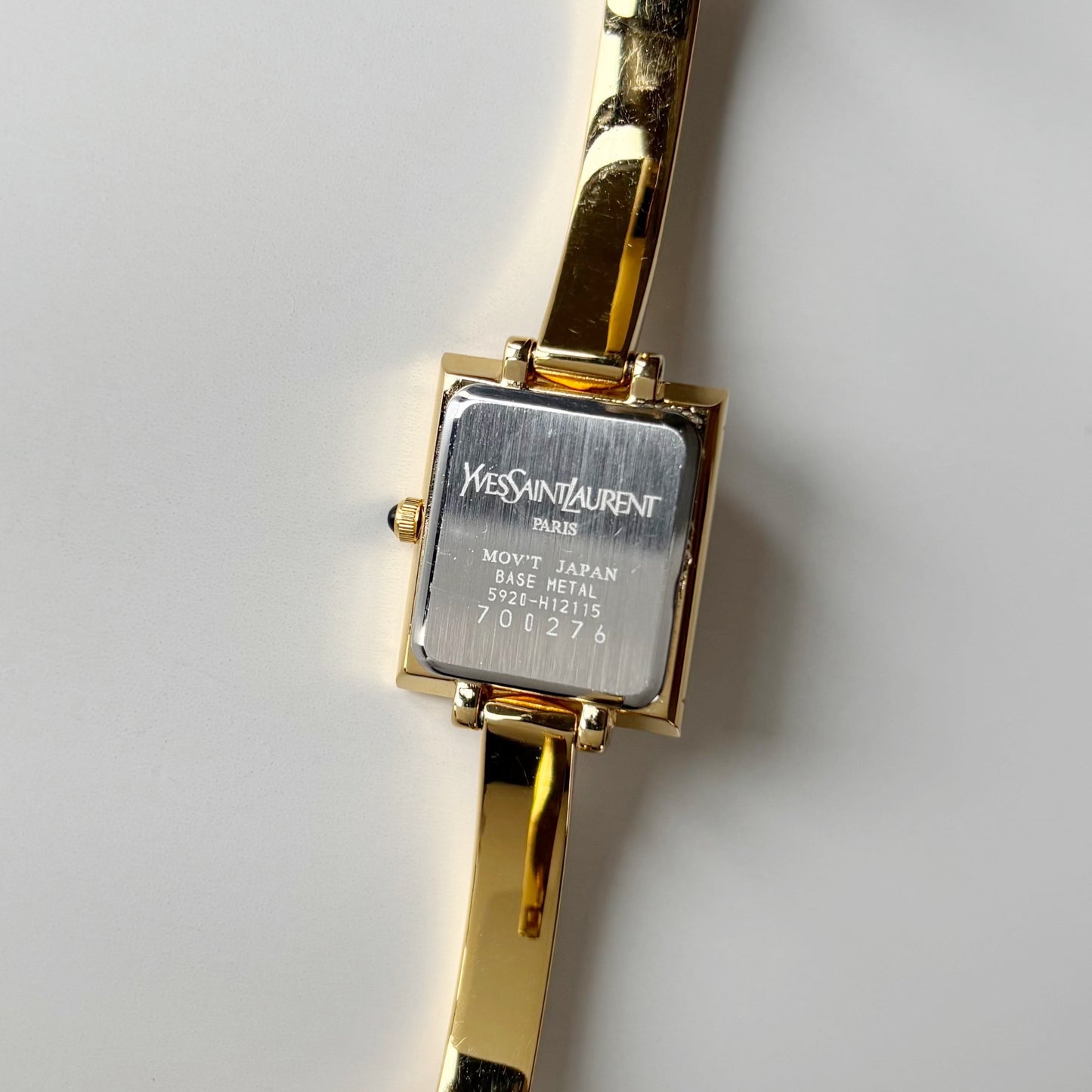 Yves Saint Laurent 1990s Seashell Dial Gold Plated Bangle Watch