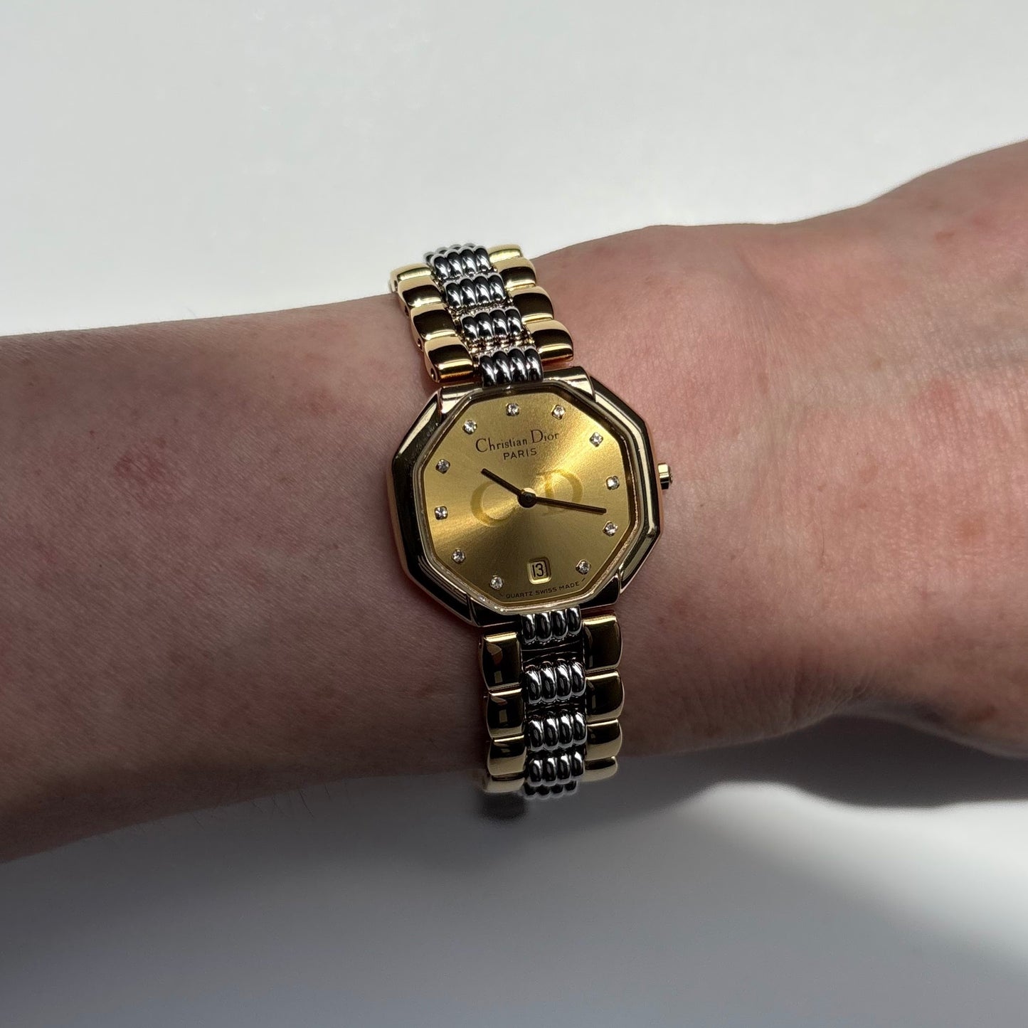 Dior 1990s Octagon Dial Two Tone Gold Plated Watch