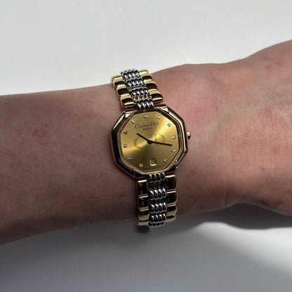 Dior 1990s Octagon Dial Two Tone Gold Plated Watch