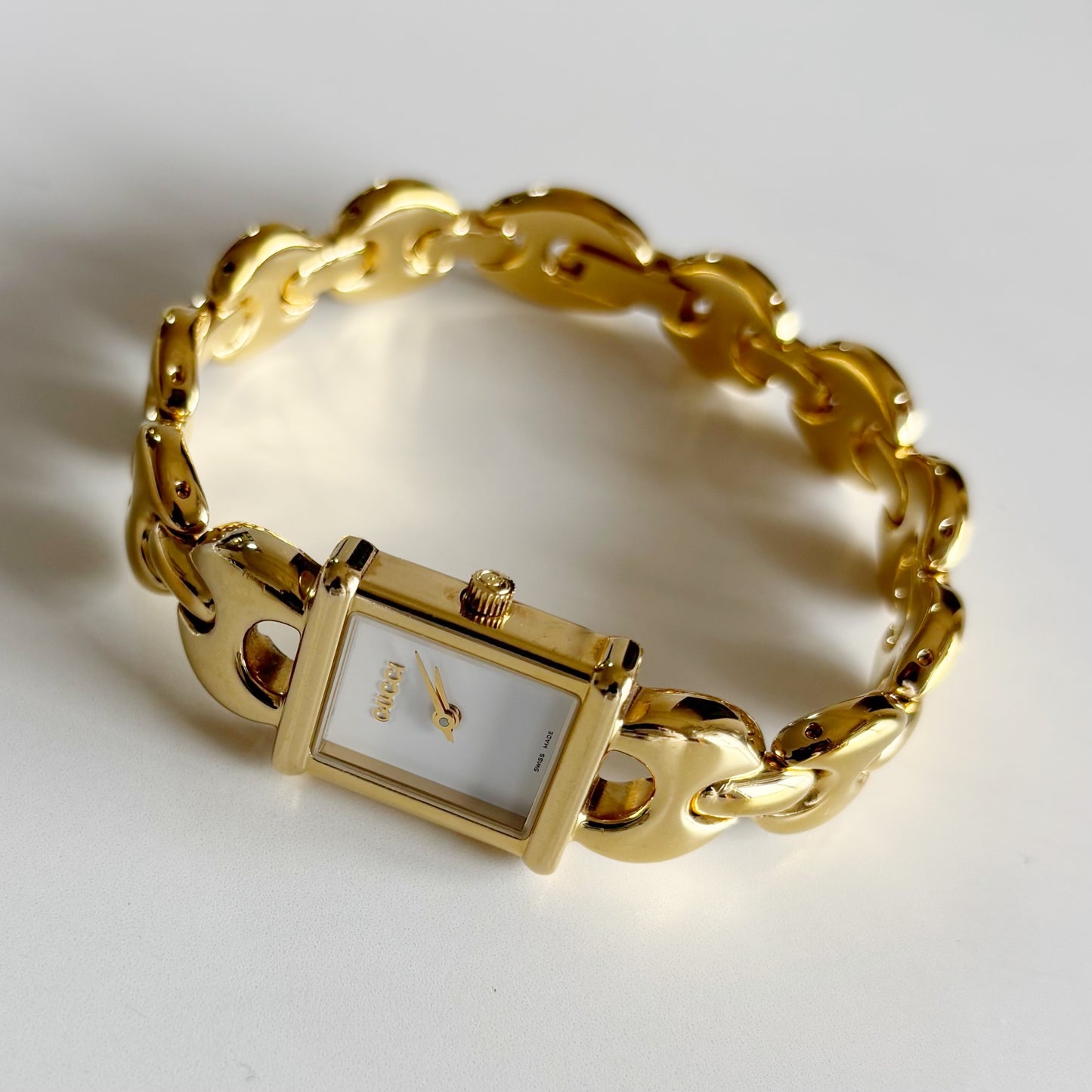 Gucci 1990s Interchangeable Strap Gold Plated Watch with 3 straps, case