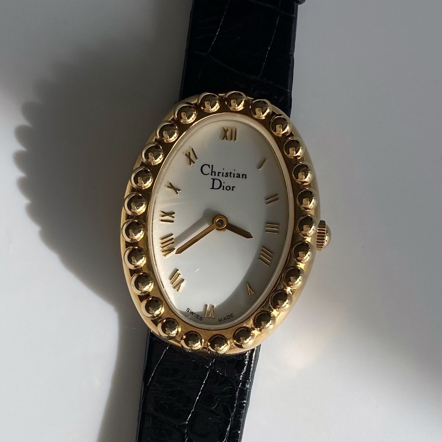 Dior 1990s Baignoire Gold Plated Leather Watch