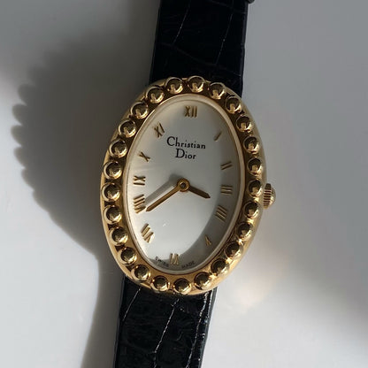 Dior 1990s Baignoire Gold Plated Leather Watch