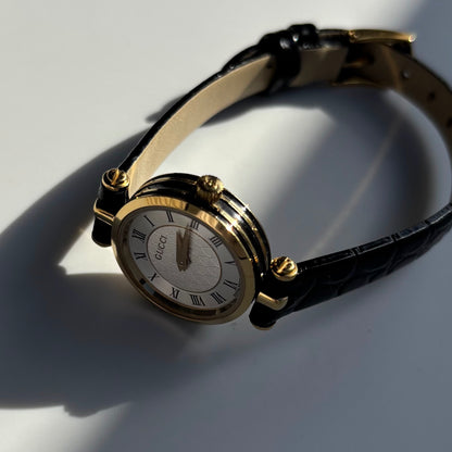 Gucci 1990s Round Dial Gold Plated Watch