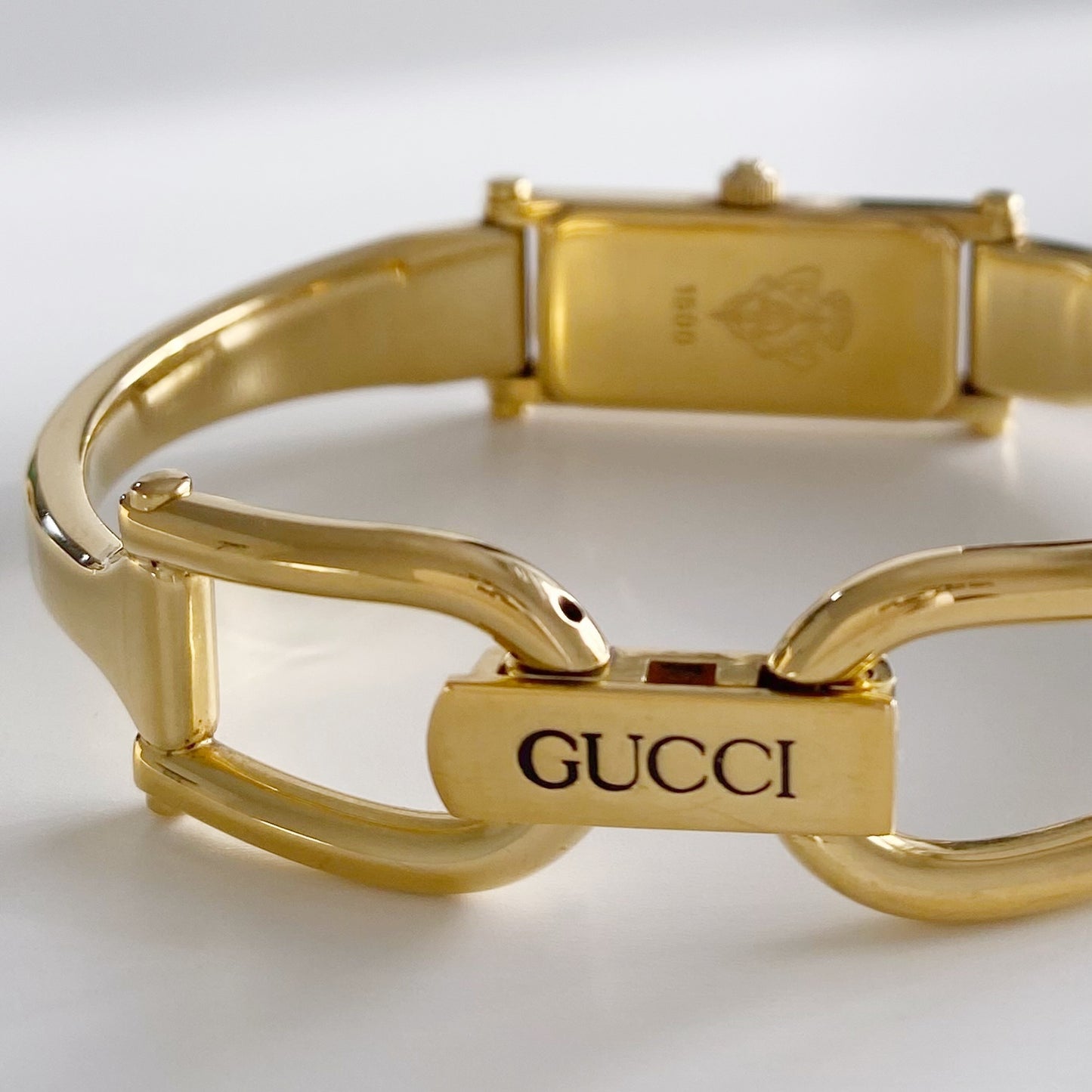 Gucci 1990s Seashell Dial Rectangular Gold Plated  Bangle Watch