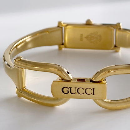 Gucci 1990s Seashell Dial Rectangular Gold Plated  Bangle Watch