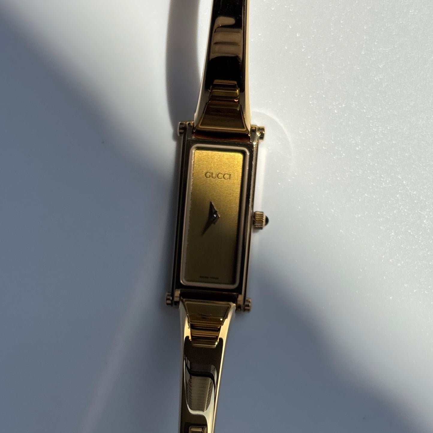 Gucci 1990s Gold Rectangular Dial Gold Plated Bangle Watch