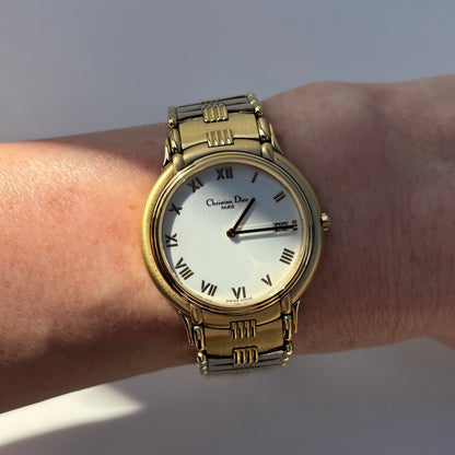 Dior 1990s Date Round Dial Gold Plated Watch (Large)
