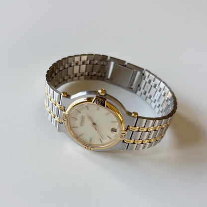 Gucci 1990s Date Round Cream Dial Two Tone Watch (Large)