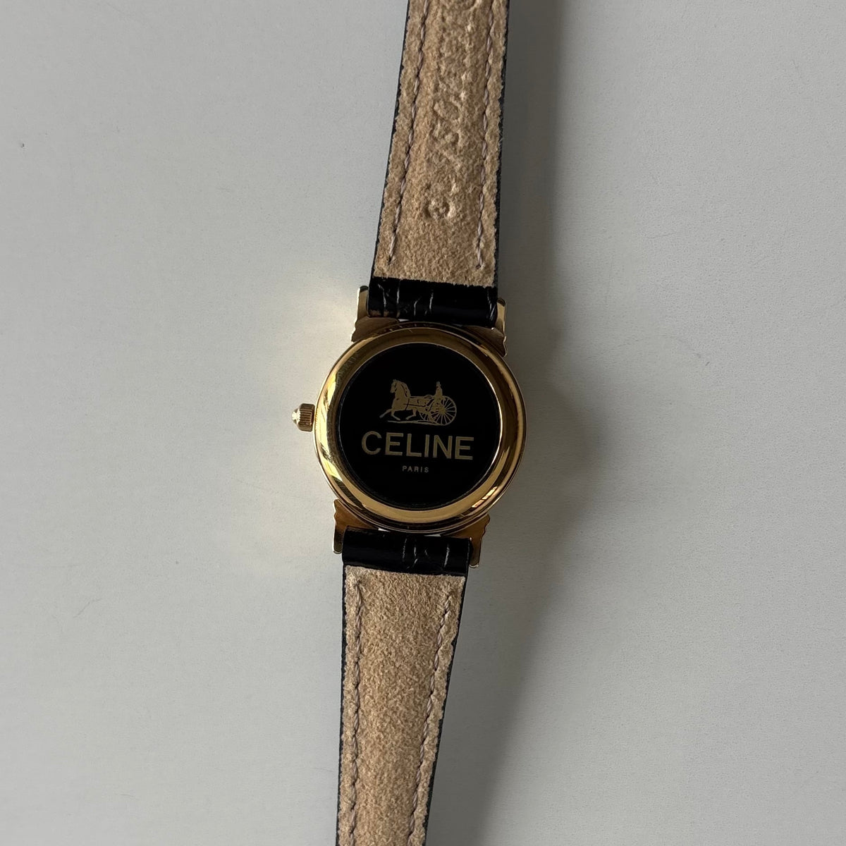 Celine 1980s Seashell Round Dial Gold Plated Watch