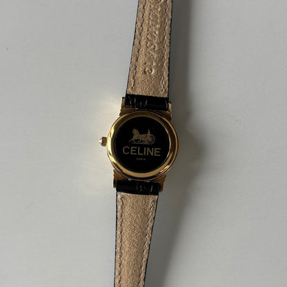 Celine 1980s Seashell Round Dial Gold Plated Watch