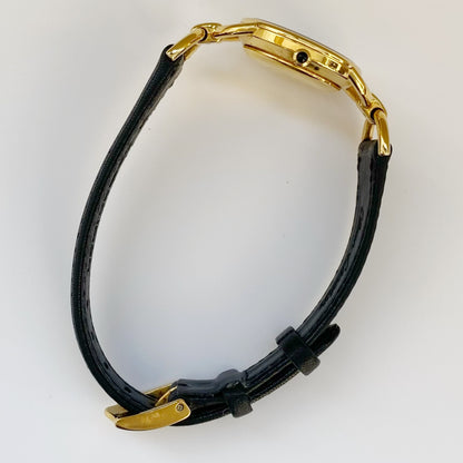Gucci 1990s Black Dial Gold Plated Watch
