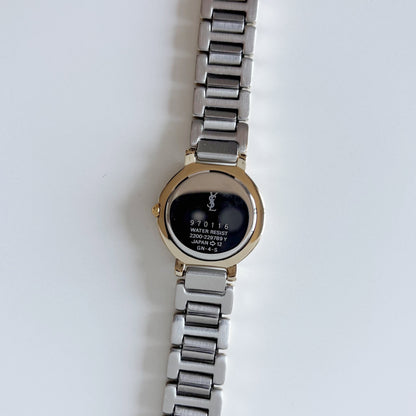 Yves Saint Laurent 1990s Black Round Dial Two Tone Watch