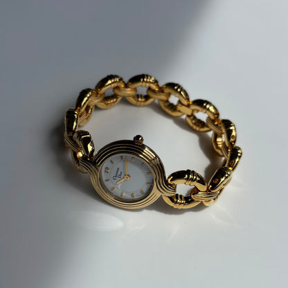 Dior 1990s Round Dial Interchangeable strap Gold Plated Watch with 3 straps, case