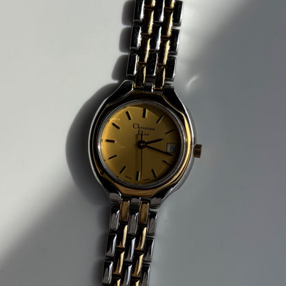 Dior 1990s Date Round Dial Two Tone Watch