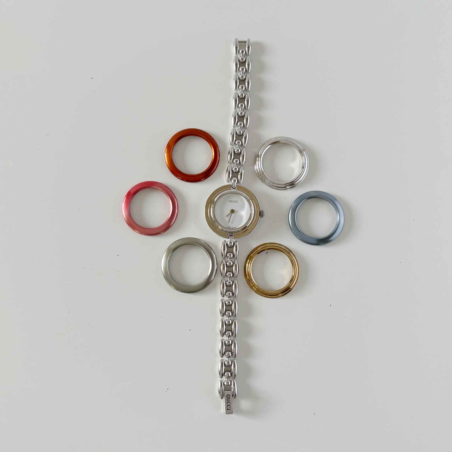 Gucci 1990s Interchangeable Bezel Stainless steel Watch with 6 bezels, case (160mm)