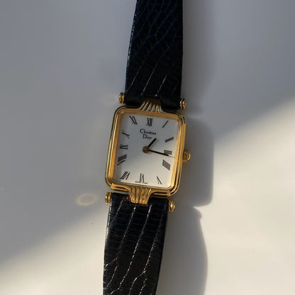 Dior 1990s Rectangular Gold Plated Watch