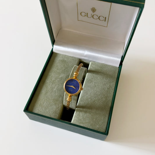 Gucci 1990s Blue Dial Gold Plated Bangle Watch