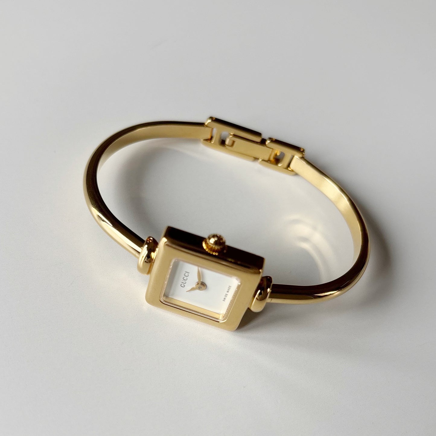 Gucci 1990s Square Dial Gold Plated Bangle Watch