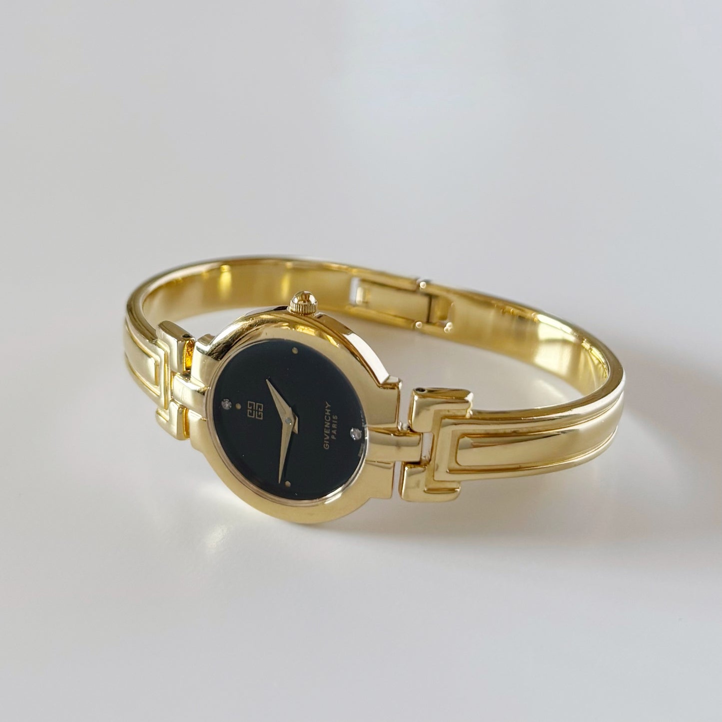 Givenchy 1990s Black Dial Gold Plated Bangle Watch