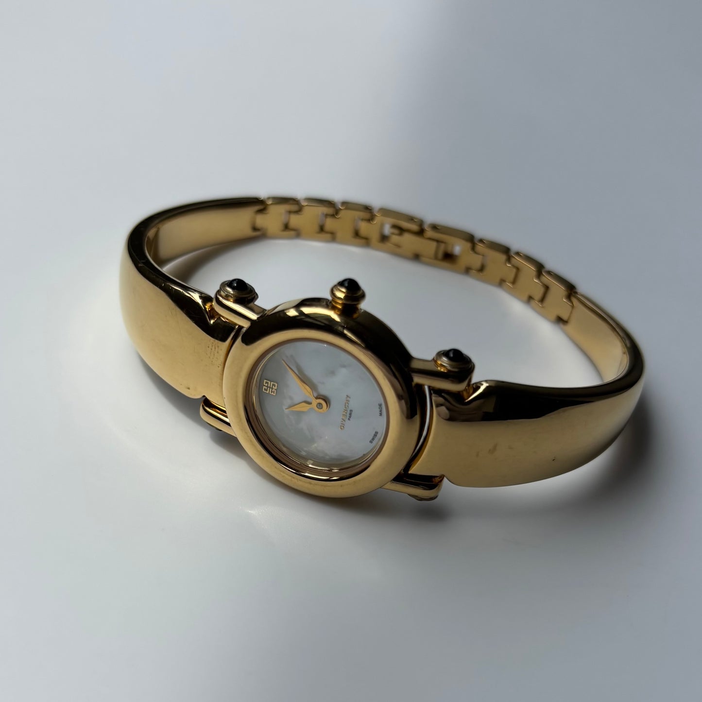 Givenchy 1990s Seashell Dial Gold Plated Bangle Watch