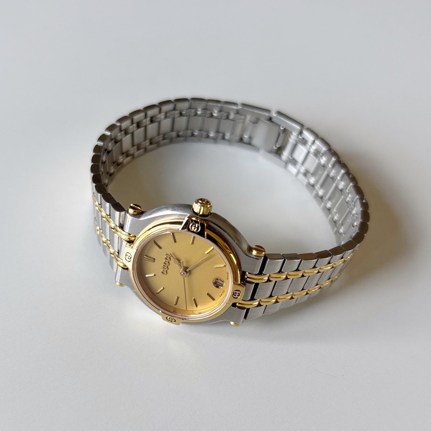 Gucci 1990s Date Round Dial Two Tone Watch