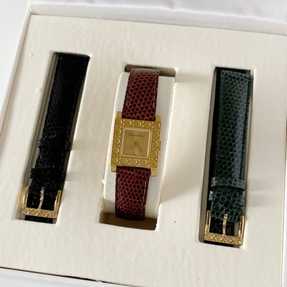 Dior 1990s La Parisienne Interchangeable Strap Gold Plated Watch with 3 straps, case