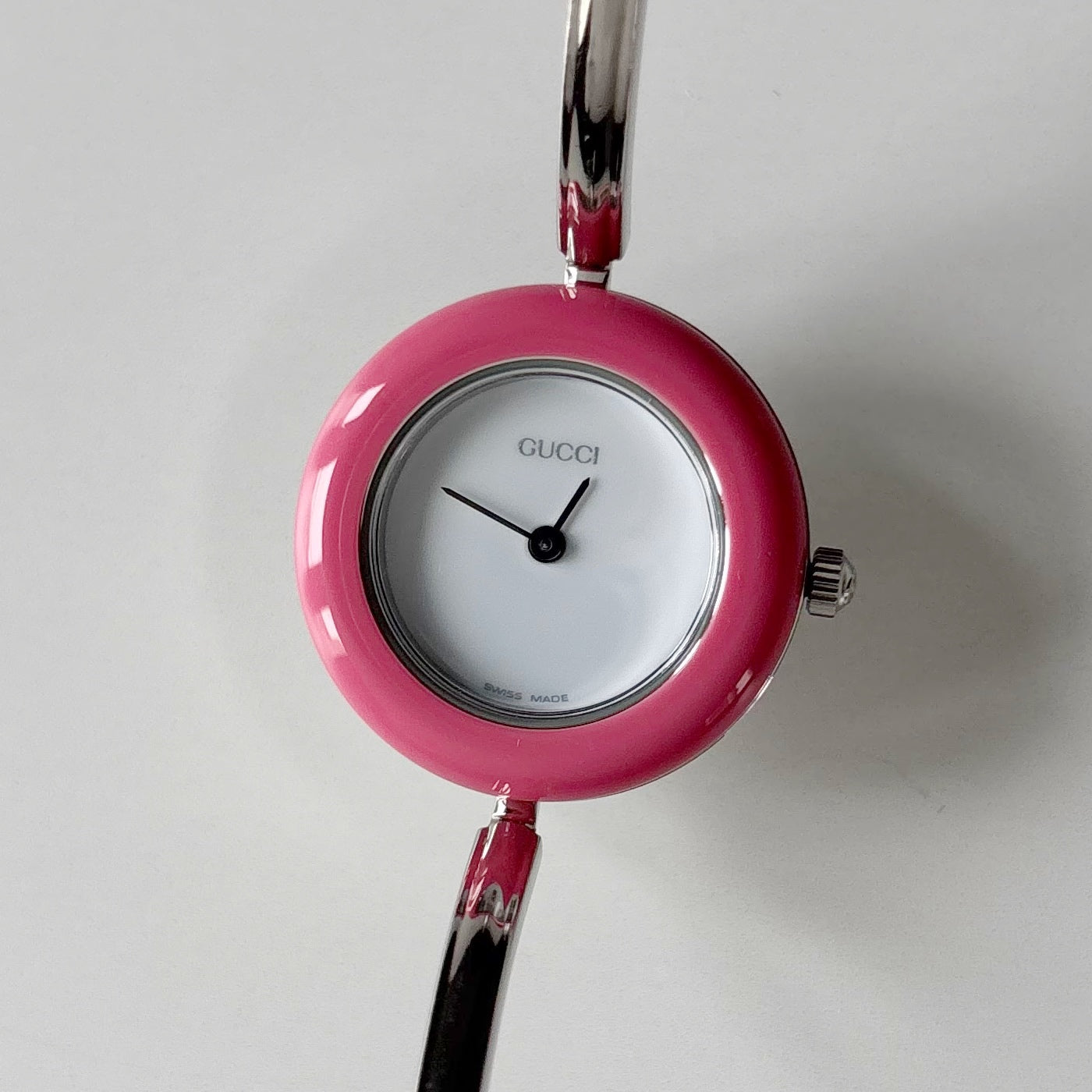 Gucci 1990s Interchangeable Bezel Stainless steel Bangle Watch with case, 12 bezels