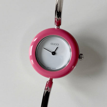 Gucci 1990s Interchangeable Bezel Stainless steel Bangle Watch with case, 12 bezels