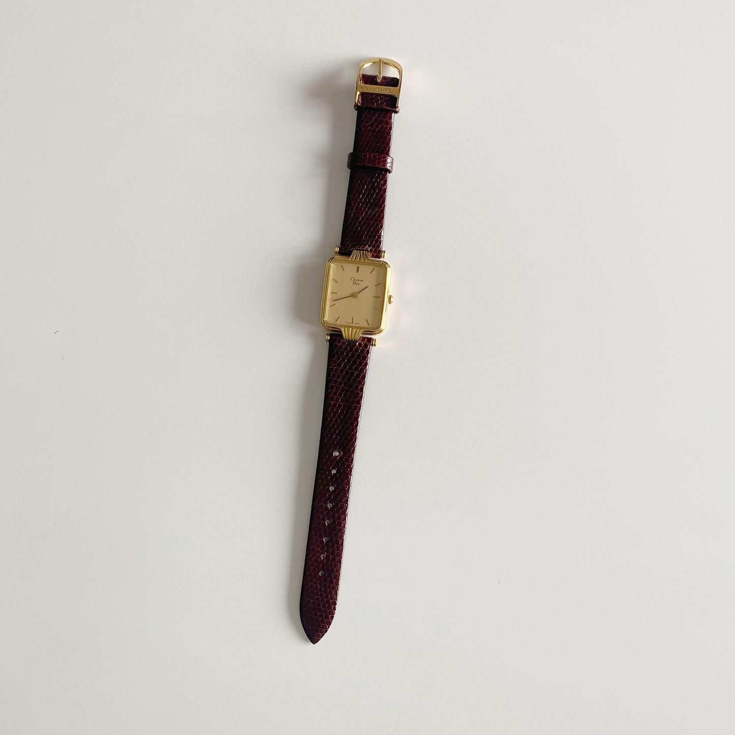 Dior 1990s Gold Dial Tank Gold Plated Watch (Large)