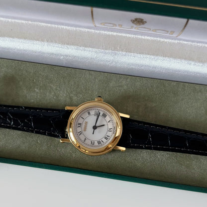 Gucci 1990s Date Round Dial Gold Plated Watch