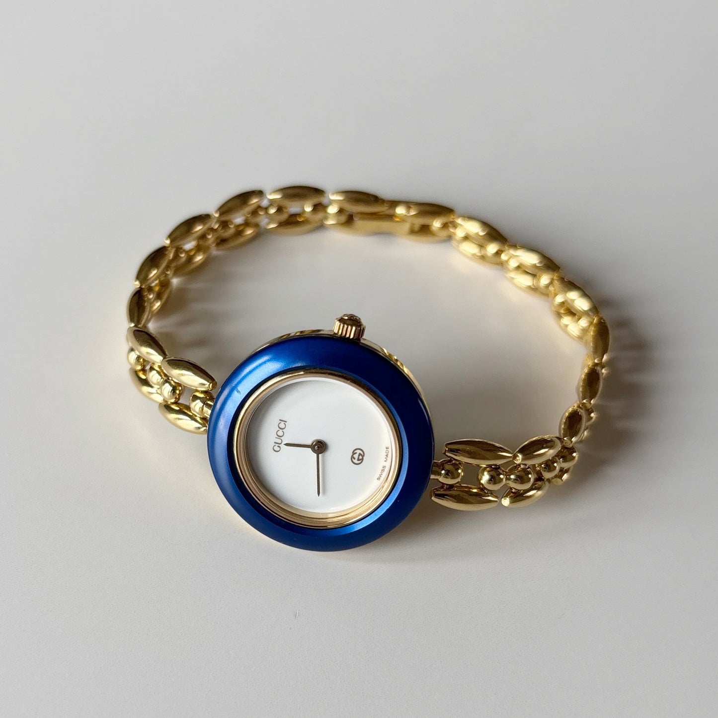 Gucci Interchangeable Bezel Gold Plated Rice Chain Watch with 6 bezels, case (168mm)