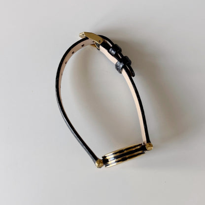 Gucci 1980s Black Round Dial Gold Plated Watch