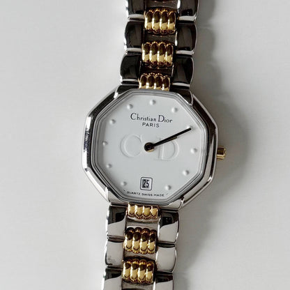 Dior 1990s Date Octagon Two Tone Watch