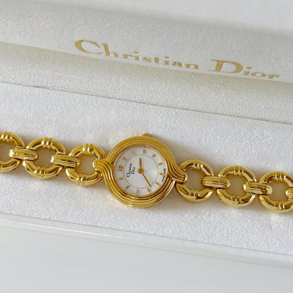 Dior 1990s Round Dial Gold Plated Watch
