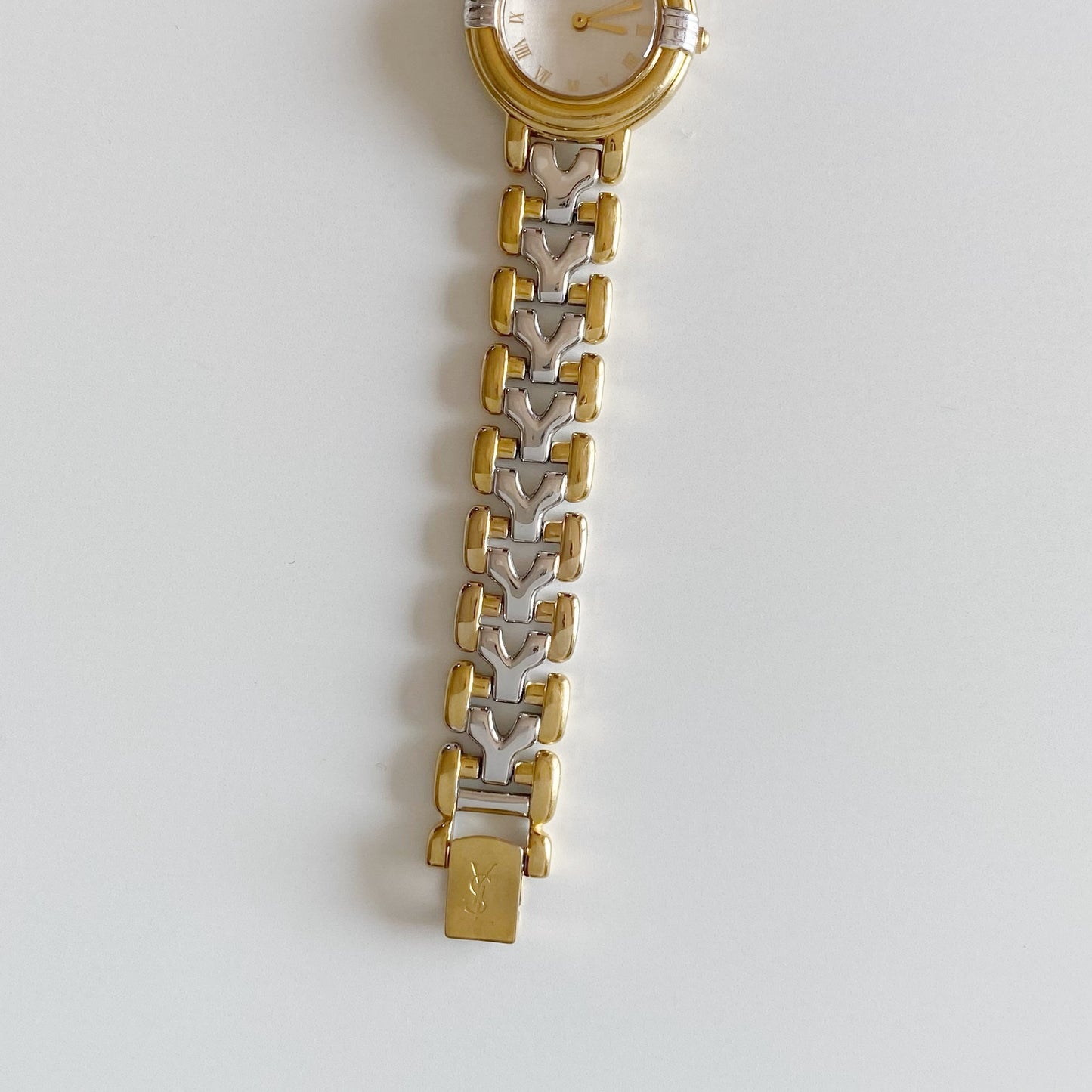Yves Saint Laurent 1990s Two Tone Round Dial Gold Plated Watch