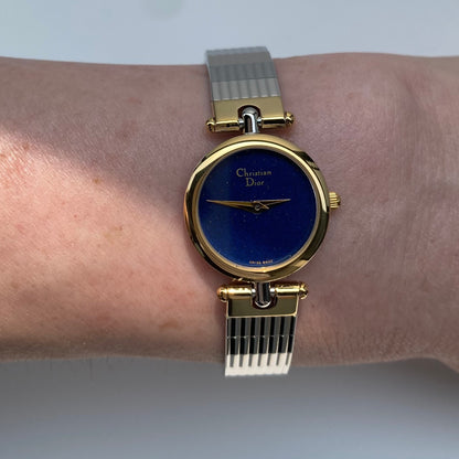 Dior 1990s Navy Dial Gold Plated Two Tone Watch