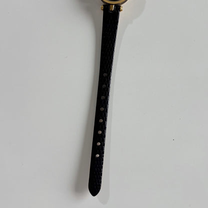 Gucci 1990s Black Round Dial Gold Plated Watch