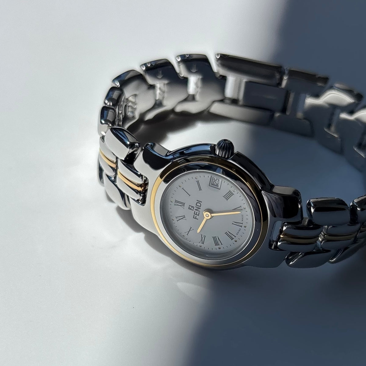 Fendi 1990s Date Round Dial Two Tone Watch