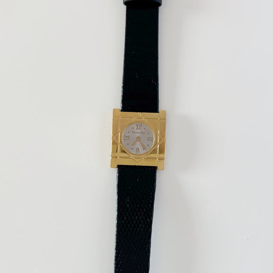 Dior 1990s Square Dial Gold Plated Watch