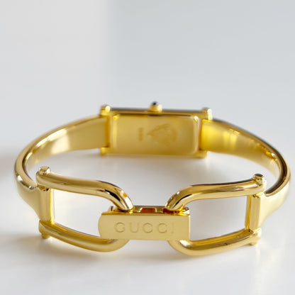 Gucci 1990s Seashell Dial Rectangular Gold Plated Bangle Watch