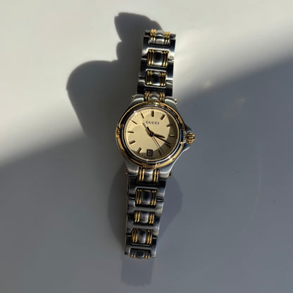 Gucci 1990s Date Gold Plated Two Tone Watch