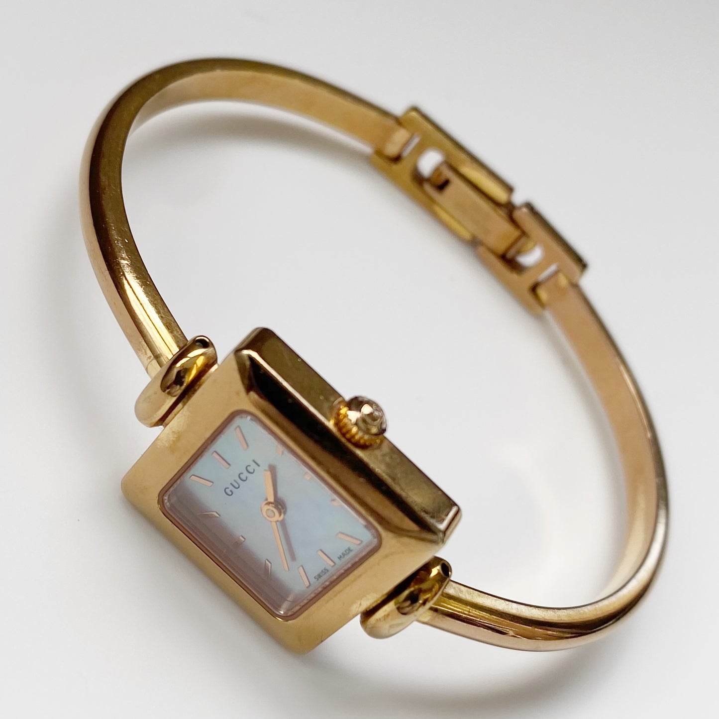 Gucci 1990s Seashell Dial Gold Plated Bangle Watch