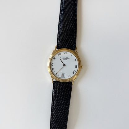 Dior 1990s Date Round Dial Gold Plated Watch (Large)