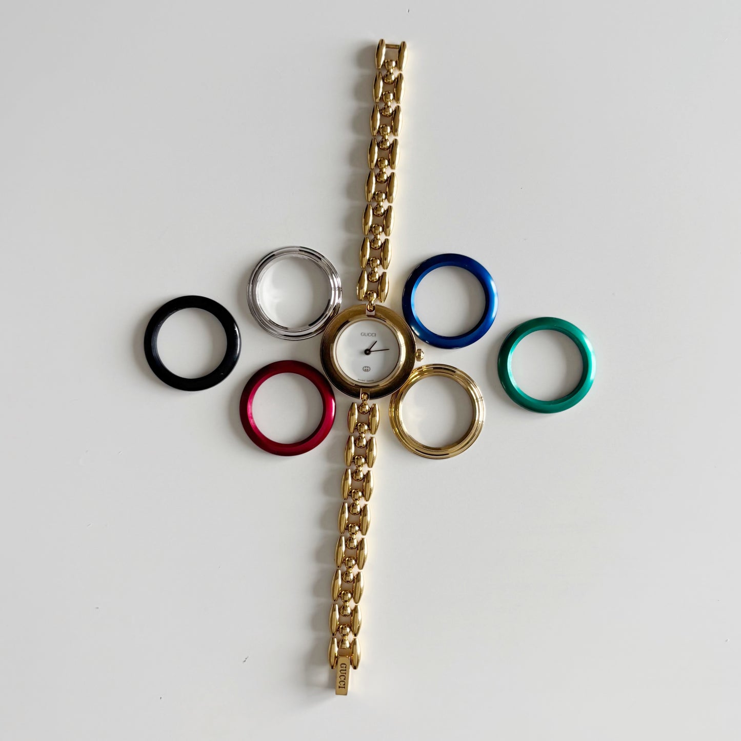 Gucci 1990s Interchangeable Bezel Gold Plated Watch with 6 bezels, case (160mm)
