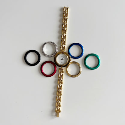 Gucci 1990s Interchangeable Bezel Gold Plated Watch with 6 bezels, case (160mm)
