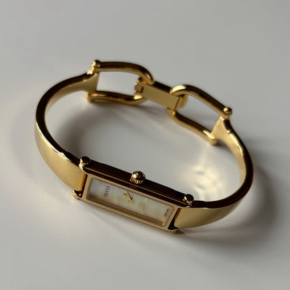 Gucci 1990s Seashell Dial Gold Plated Bangle Watch