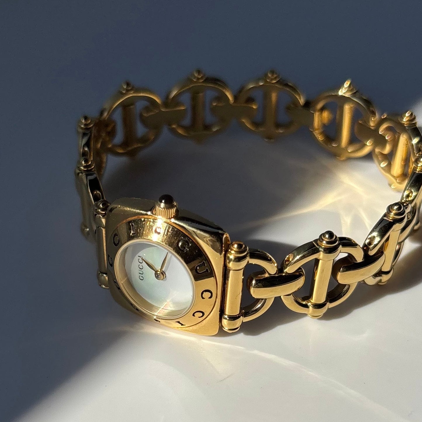 Gucci 1990s Seashell Dial Gold Plated Watch