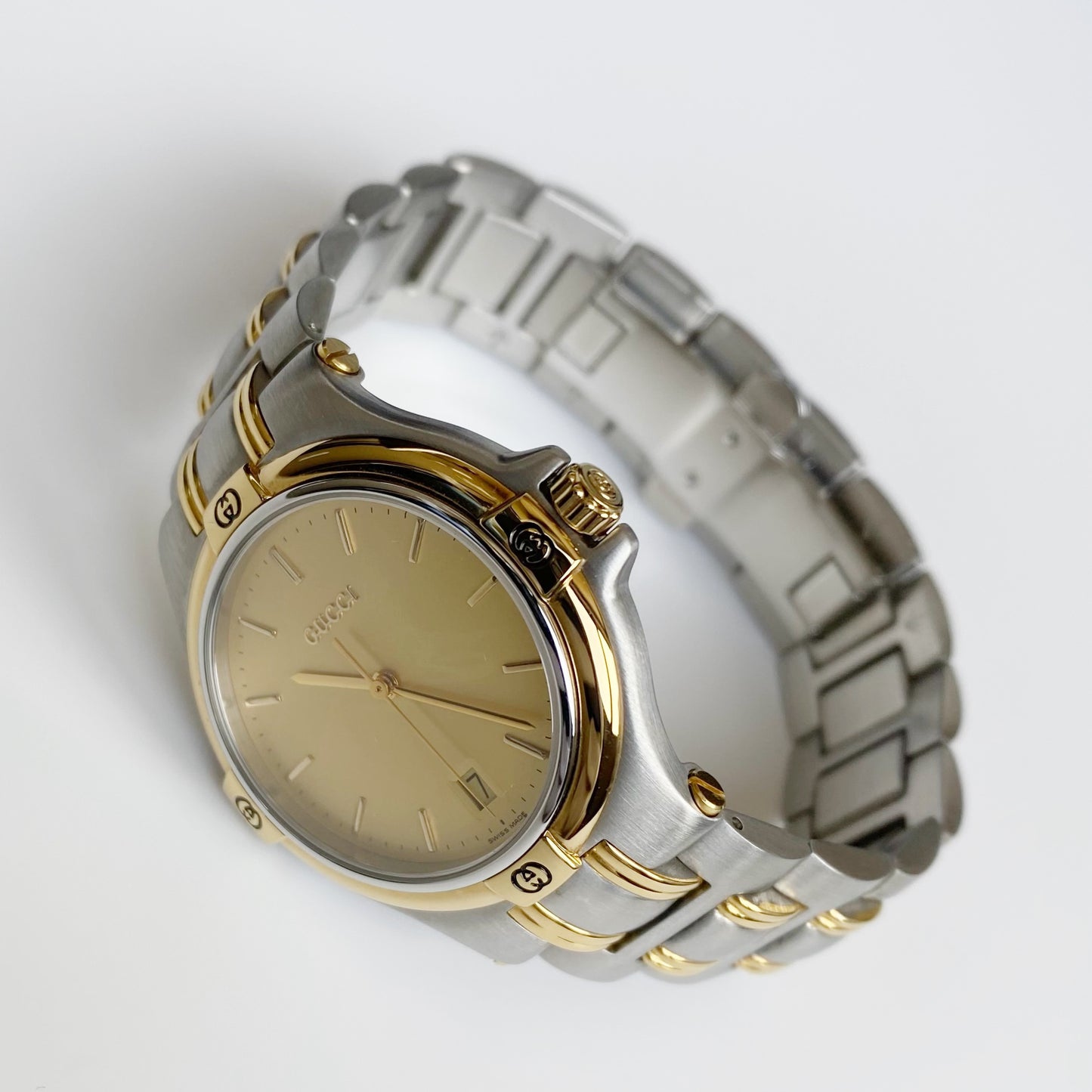 Gucci 1990s Date Two Tone Round Watch