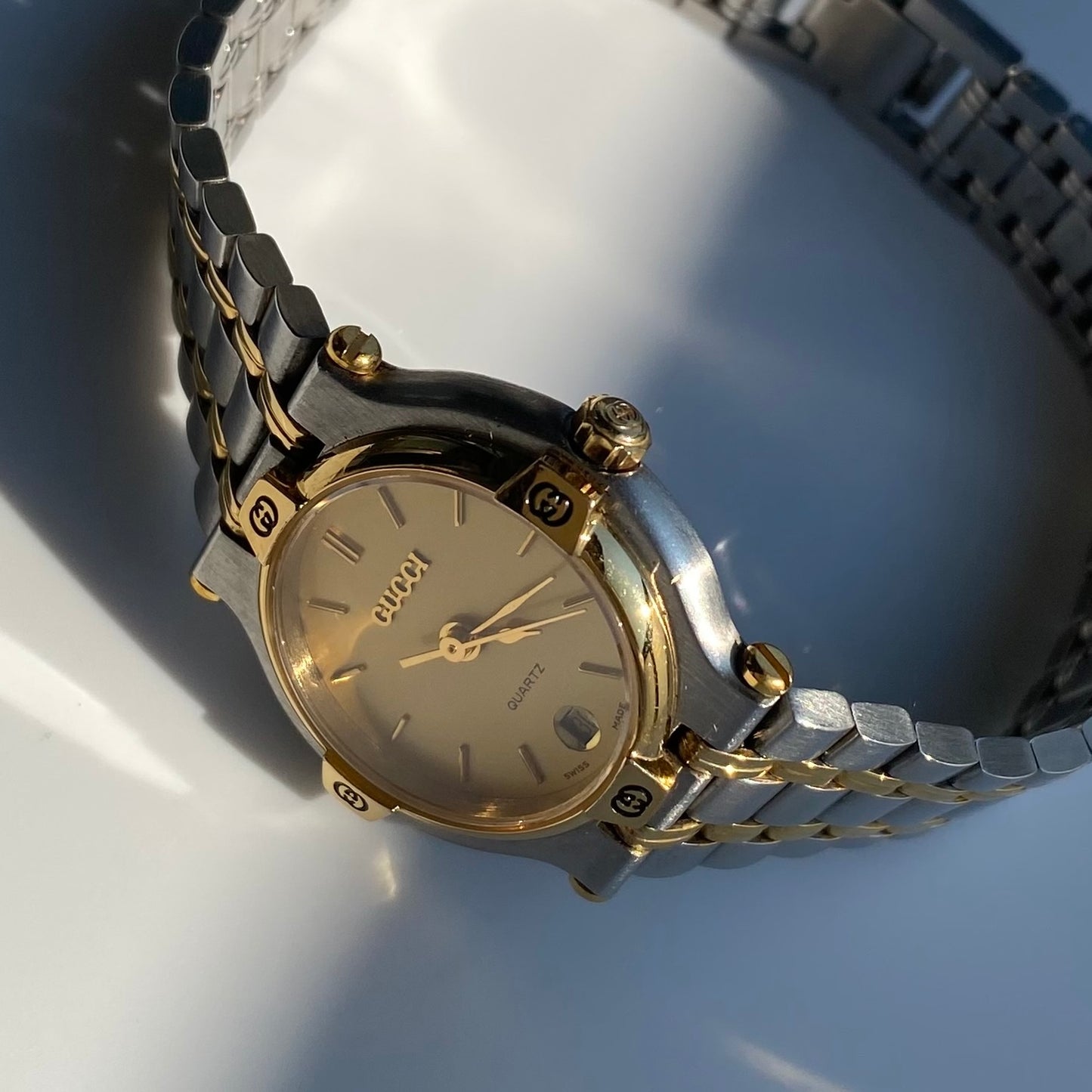 Gucci 1990s Date Round Dial Two Tone Watch